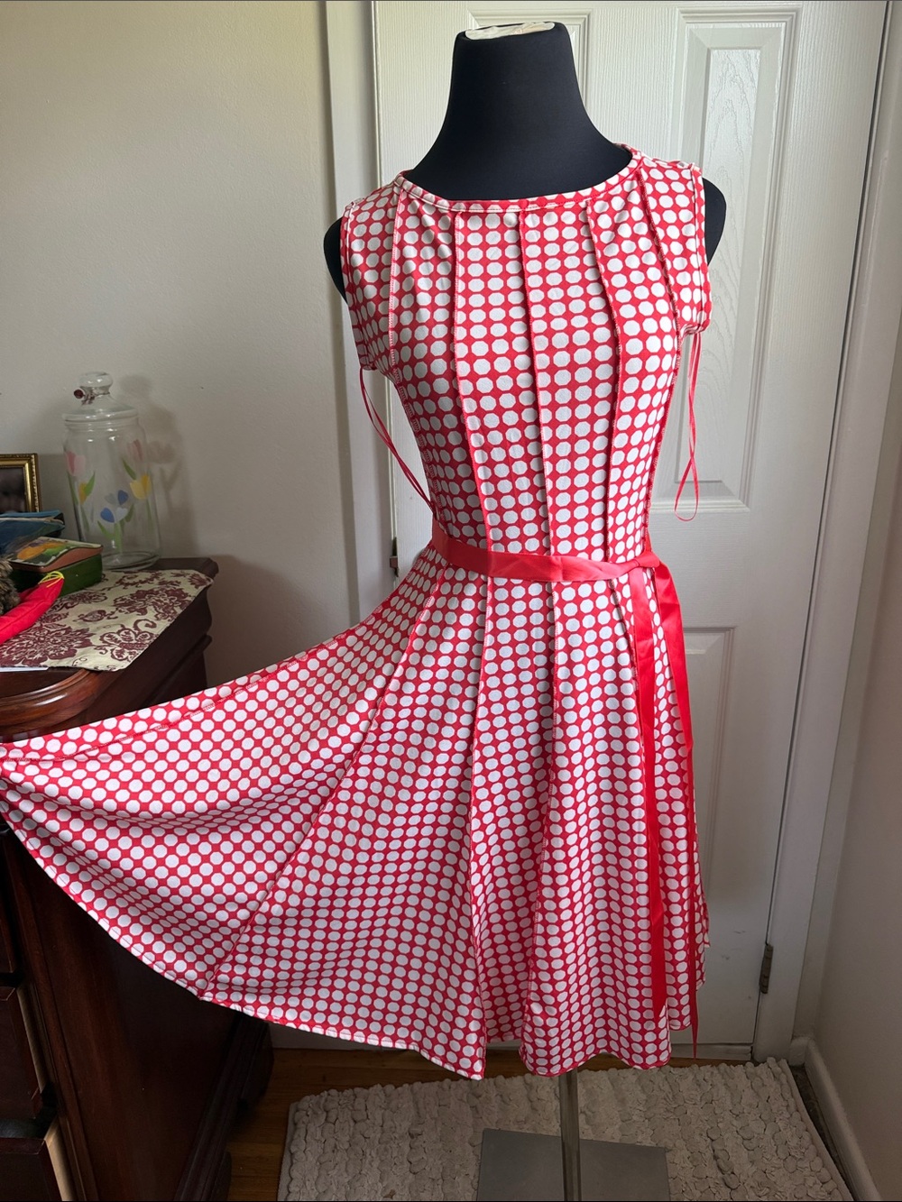 Haani Red and White Polka Dot Fit-and-Flare Dress